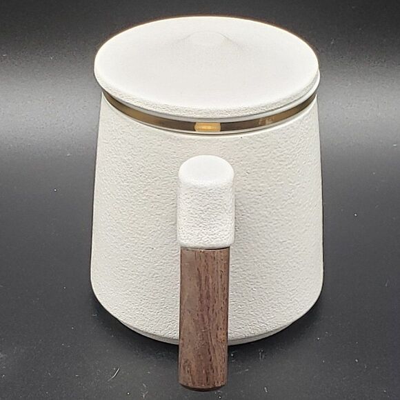 Chinese Sandalwood Handle White Gold Ceramic Tea Mug Infuser, Lid & Carry Case - Picture 14 of 16